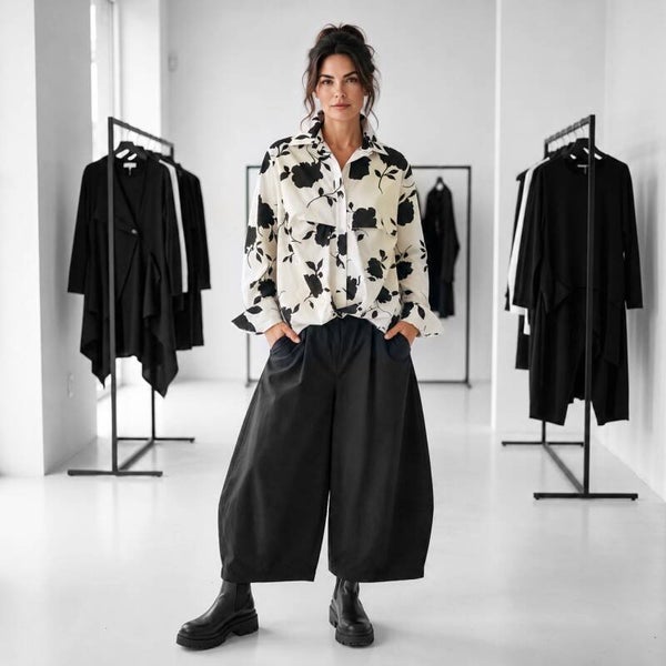 coole weite Hose "Harajuku" mit Gummibund aus Milano-Jersey in schwarz