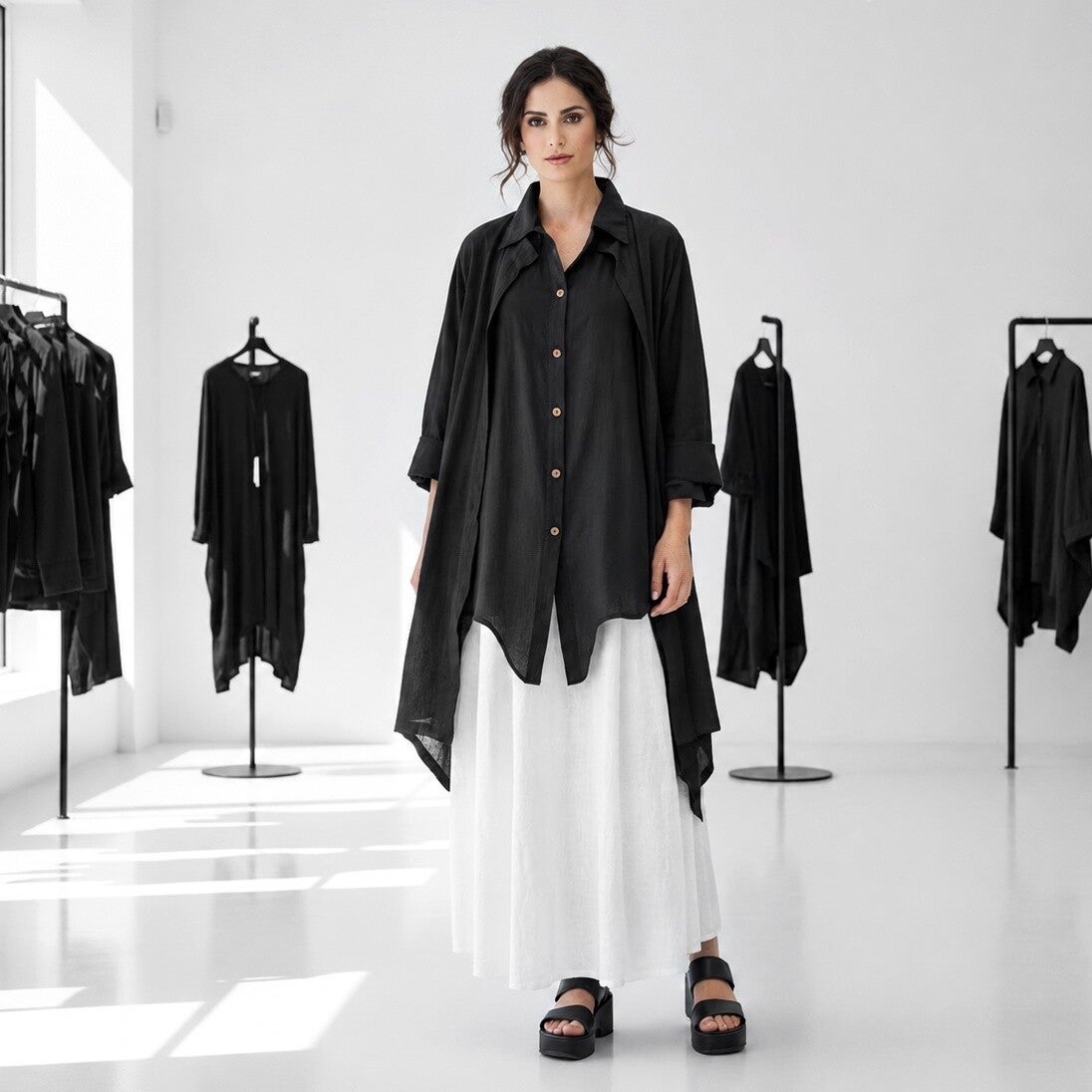 Leinen Hemdbluse "Nanami" in großzügiger Weite in schwarz