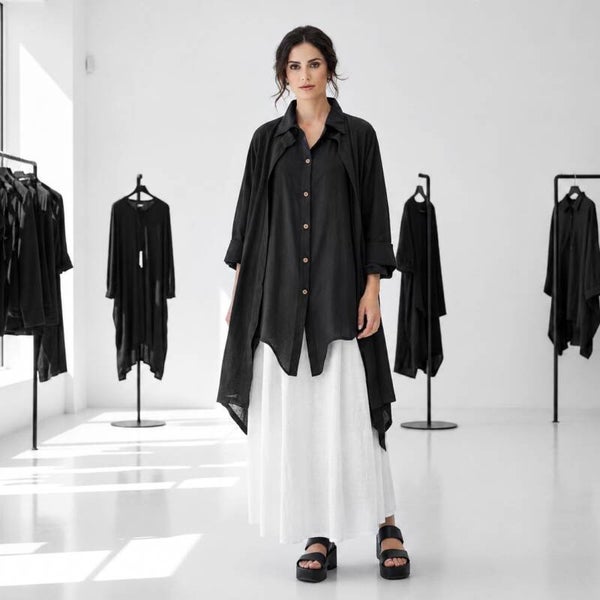 Leinen Hemdbluse "Nanami" in großzügiger Weite in schwarz