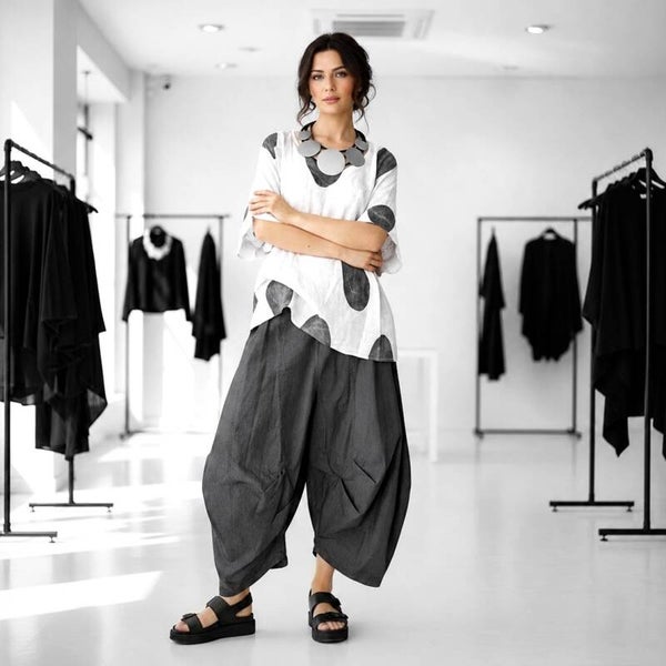 extravagante leichte Baumwoll-Hose "Yuki" mit Gummibund in graphit