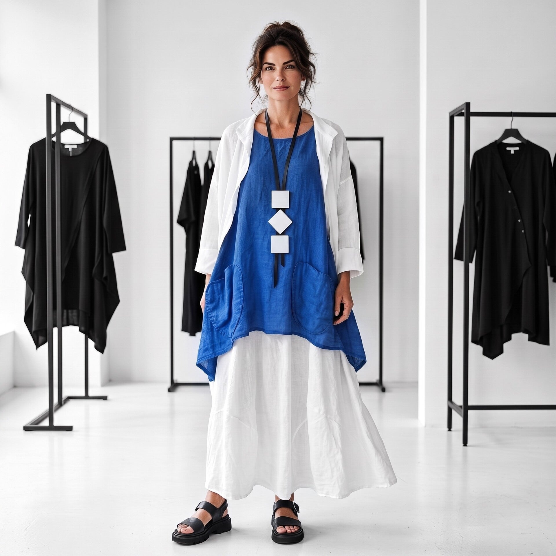 Leinen Oberteil "Stella" in Plus-Size mit Taschen in royalblau