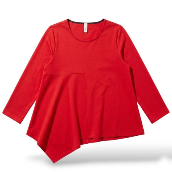 asymmetrisches Oberteil "Nao" in A-Linie aus Milano-Jersey in rot