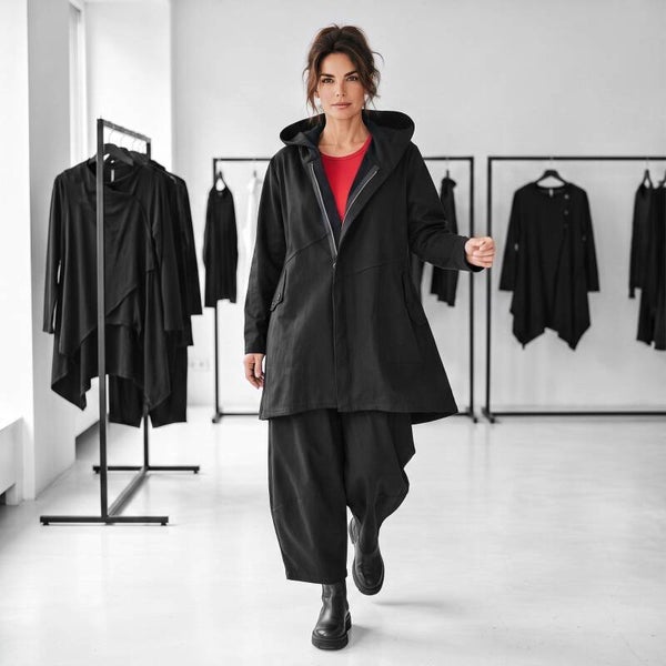 H/W stylishe Jacke "Tenno" mit Kapuze aus Milano Jersey in schwarz