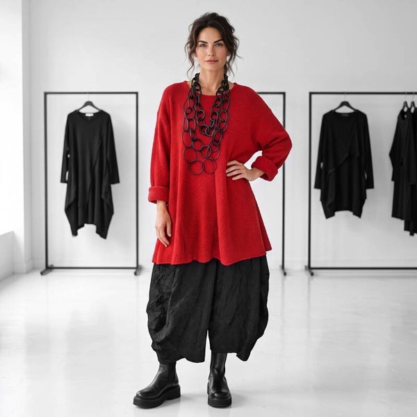 Bouclé-Strick Pulli in gemütlicher A-Linie in rot
