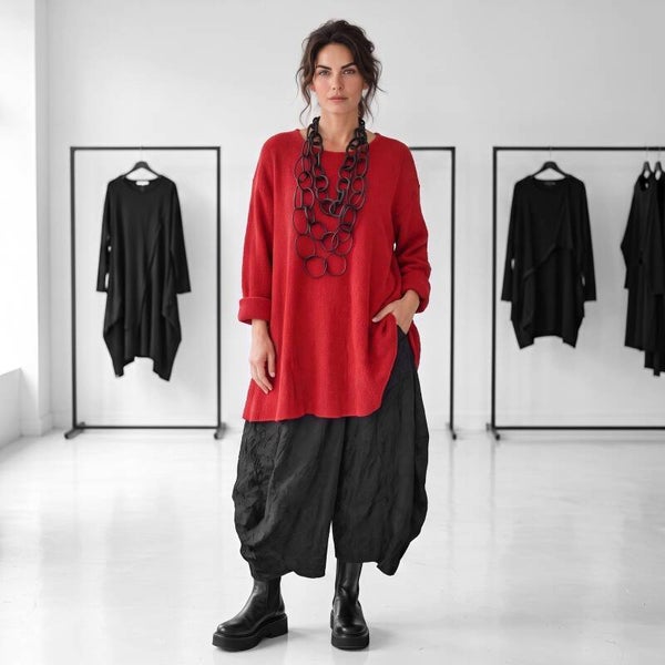 H/W  Bouclé-Strick Pulli in gemütlicher A-Linie in rot