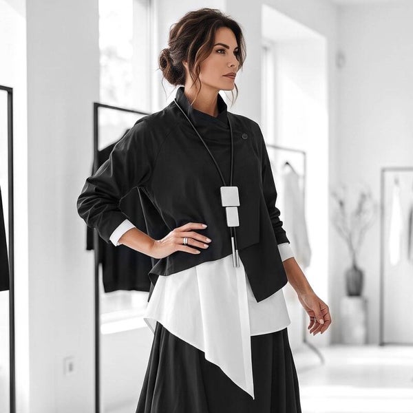Jacke "Ikuto" mit Stehkragen aus Milano Jersey in schwarz