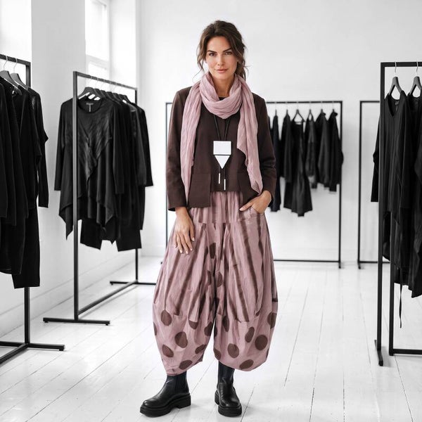 extravagante Baumwoll-Hose "stripes & dots" in puderrosé gemustert gemustert