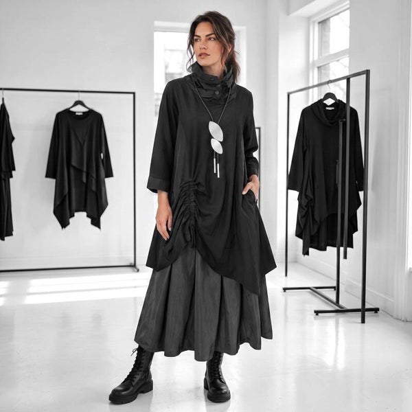 eleganter Taft-Rock "Aoki" mit Gummibund und Bindegürtel in graphit
