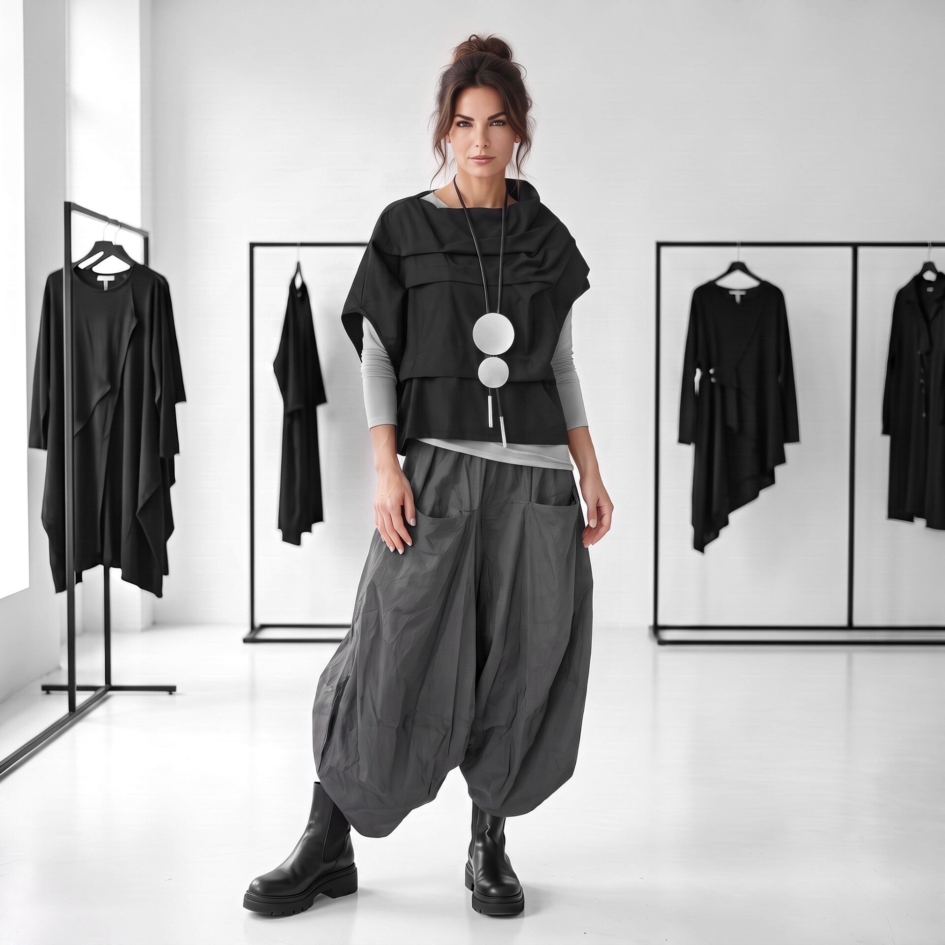 Baumwoll-Hose "moonshine" im Ballonstyle in graphit