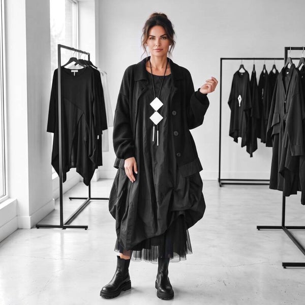 Baumwoll Strick Jacke mit Applikationen aus Taft-Material in schwarz