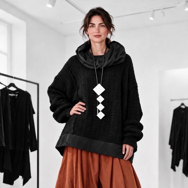 Strick Pulli in Kastenform mit Akzenten aus Memory Taft