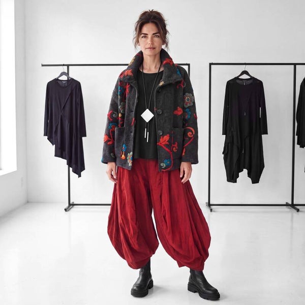 Feinkord-Hose "Yuki" mit Gummibund und Eingrifftaschen in tomatenrot