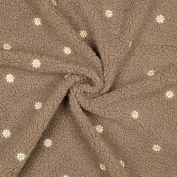 Teddystoff Blumenstickerei Beige
