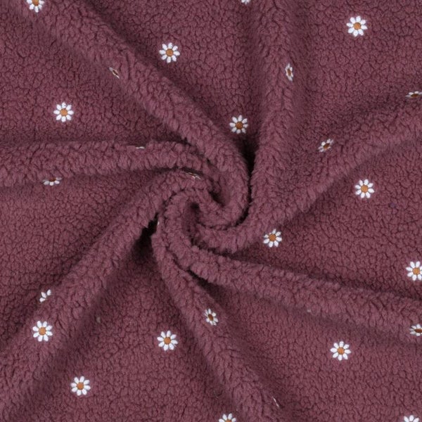 Teddystoff Blumenstickerei Mauve