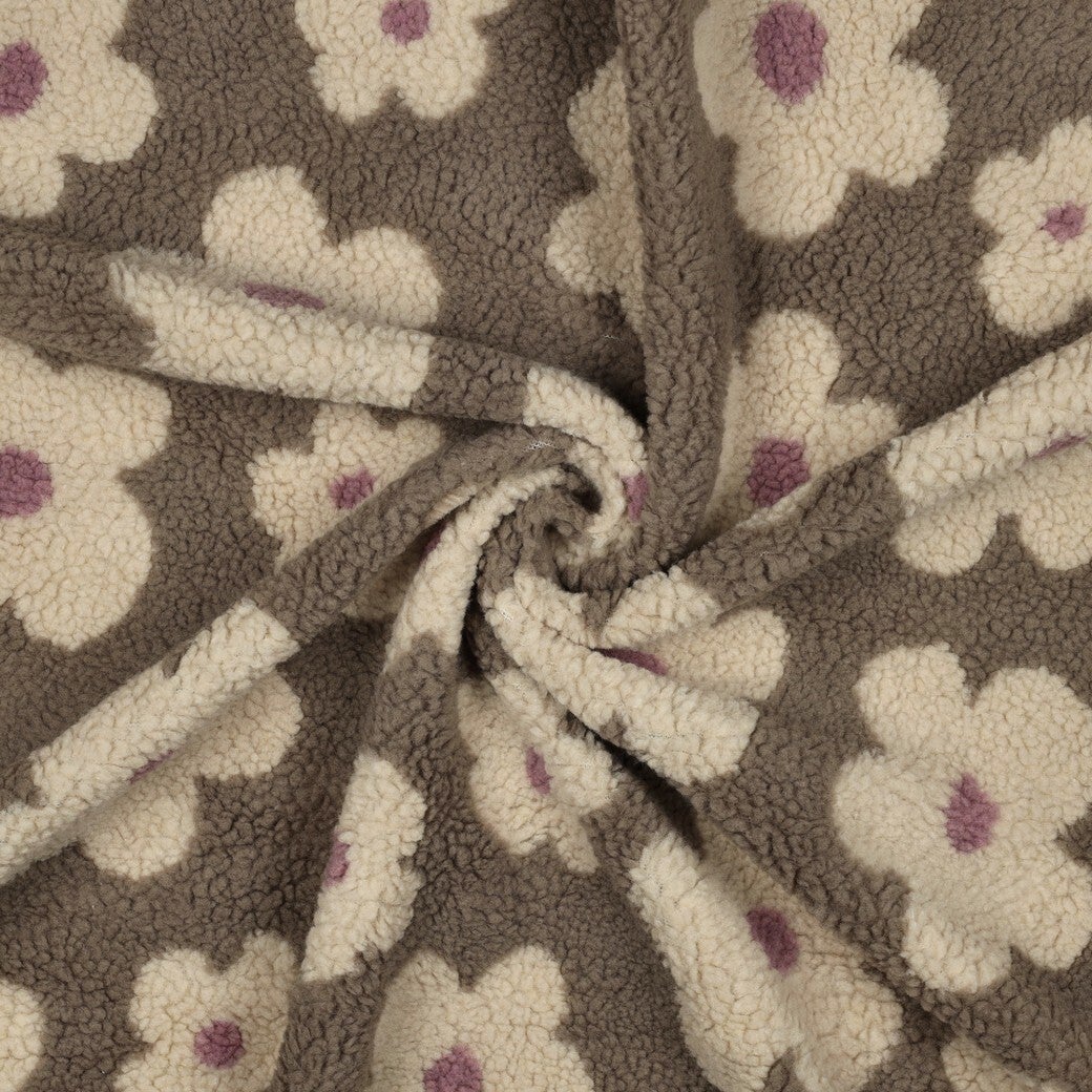 Teddystoff Jacquard Blumen Taupe/Beige
