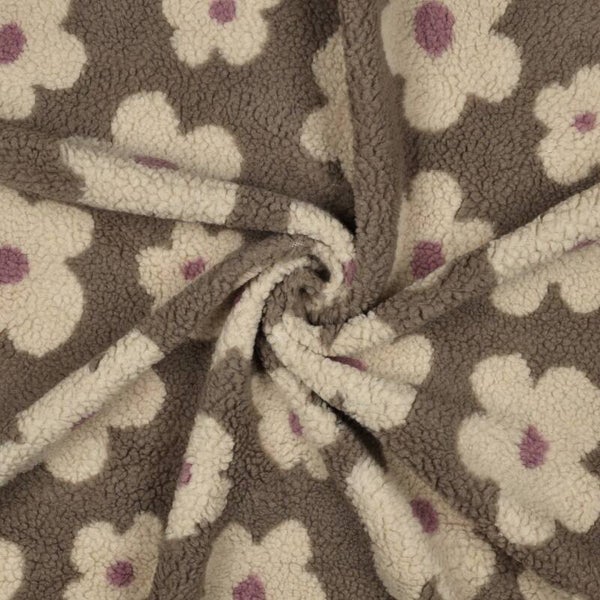 Teddystoff Jacquard Blumen Taupe/Beige