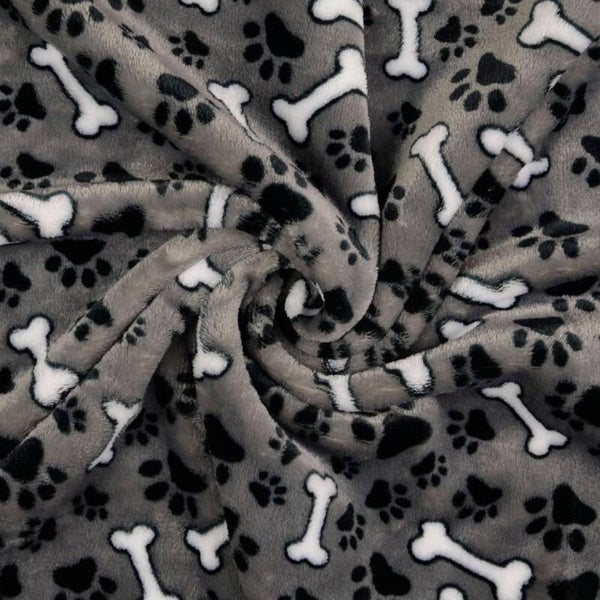 Flanell- Fleece in grau Knochen und Pfoten
