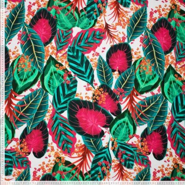Viskosestoff „Tropical“ bunt - Blätter und Blumen