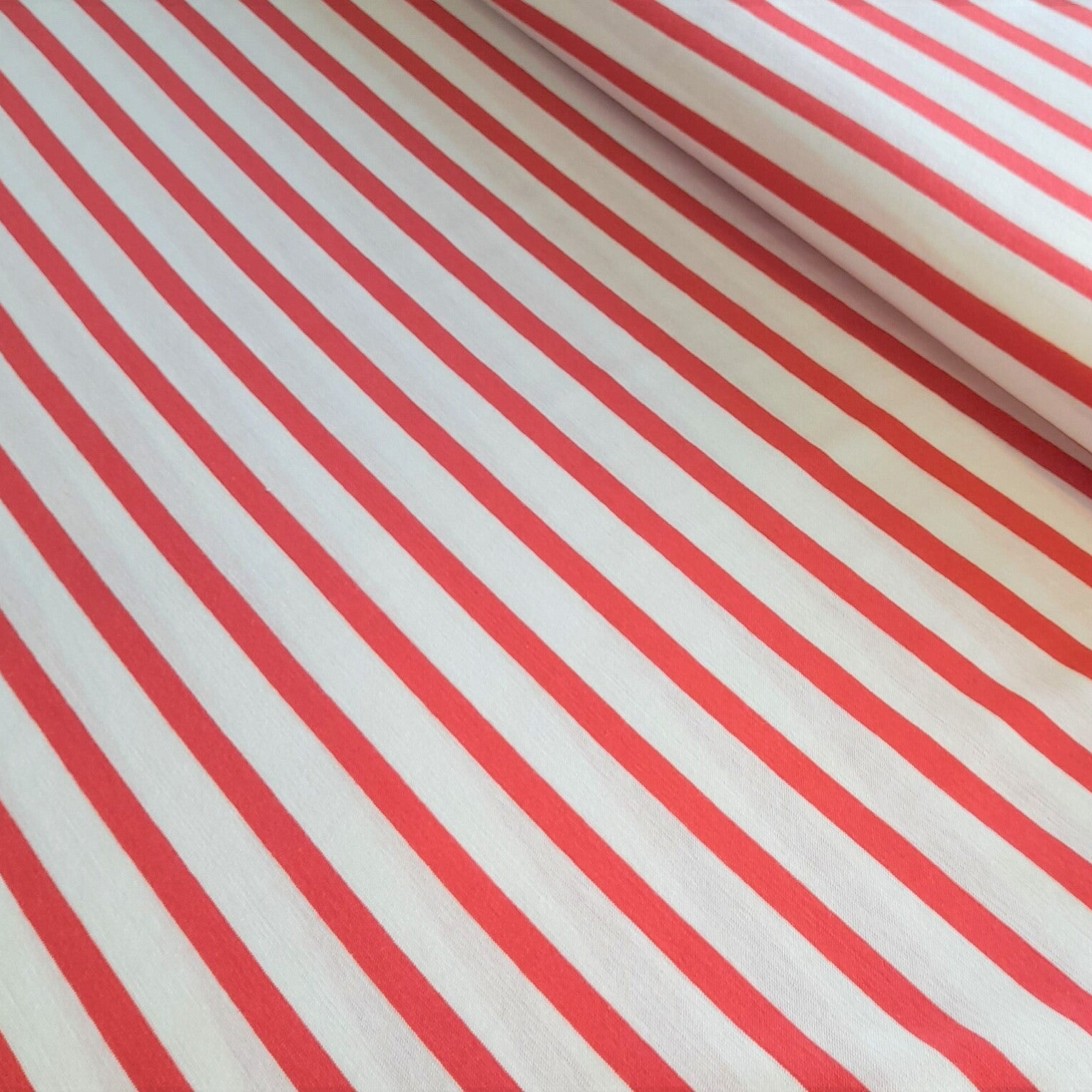 Jersey Querstreifen weiß/koralle