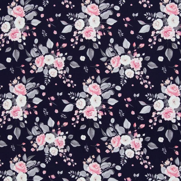 Baumwollstoff Rose marineblau