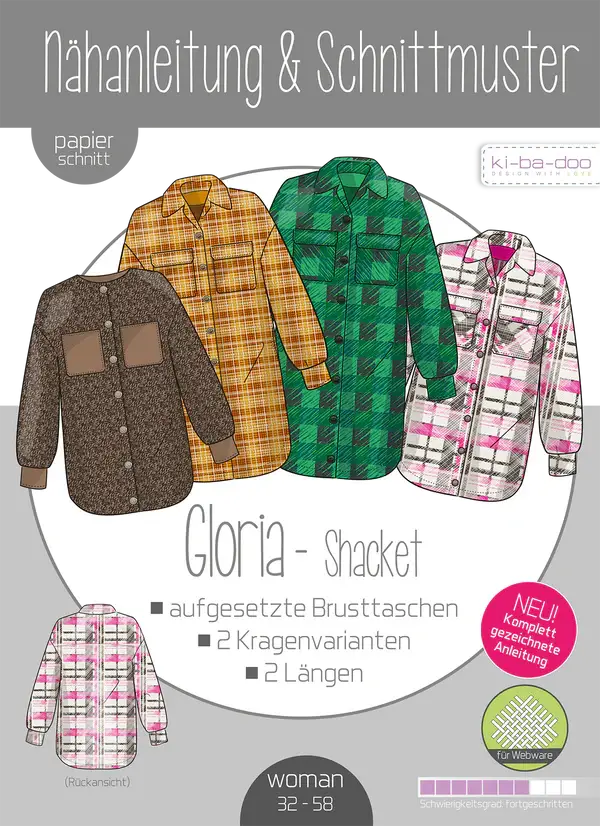 Ki-Ba-Doo Schnittmuster Gloria-Shacket woman  - Damen-Shackets nähen!