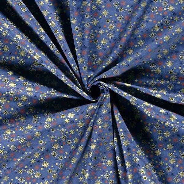 Baumwollstoff Sterne & Schneeflocken blau