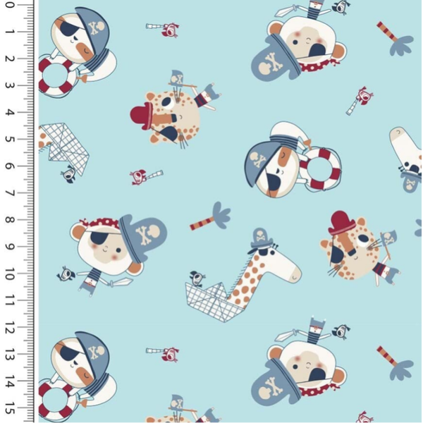 Baumwollstoff  Piraten in hellblau