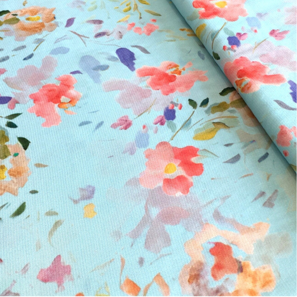 Viskosecrêpe Blumen hellblau