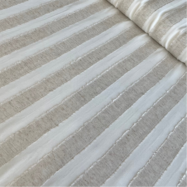 Viskose Leinen Jacquardstoff  Streifen natur