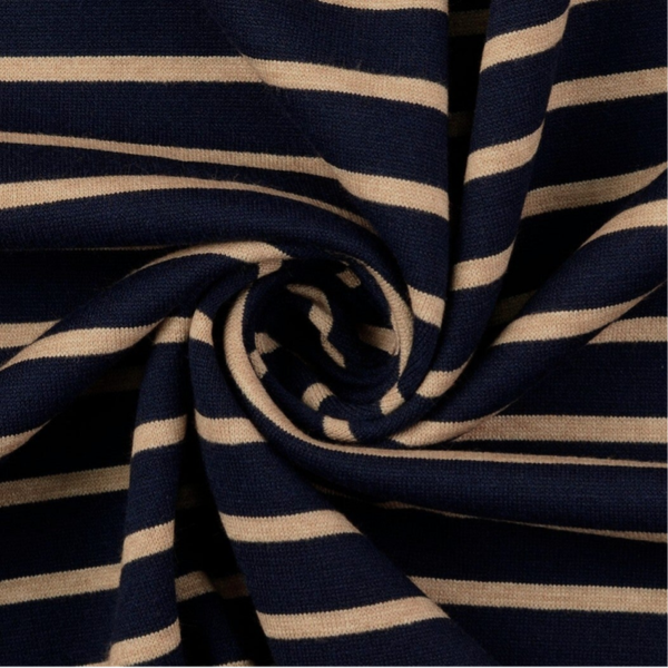 Strick Jacquard Streifen marineblau/beige