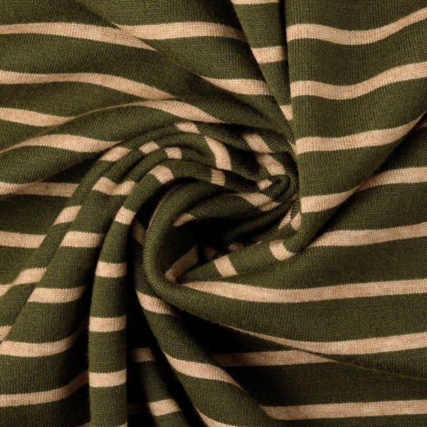 Strick Jacquard Streifen oliv/beige