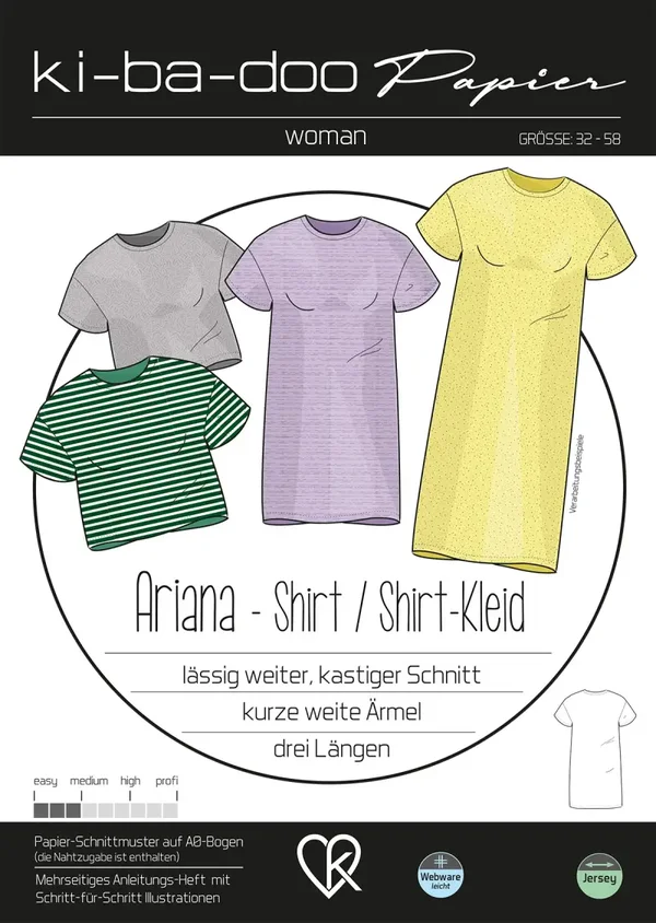 Papierschnitt Ariana - Shirt / Shirt-Kleid Woman Größe 32-58 von Ki-ba-doo