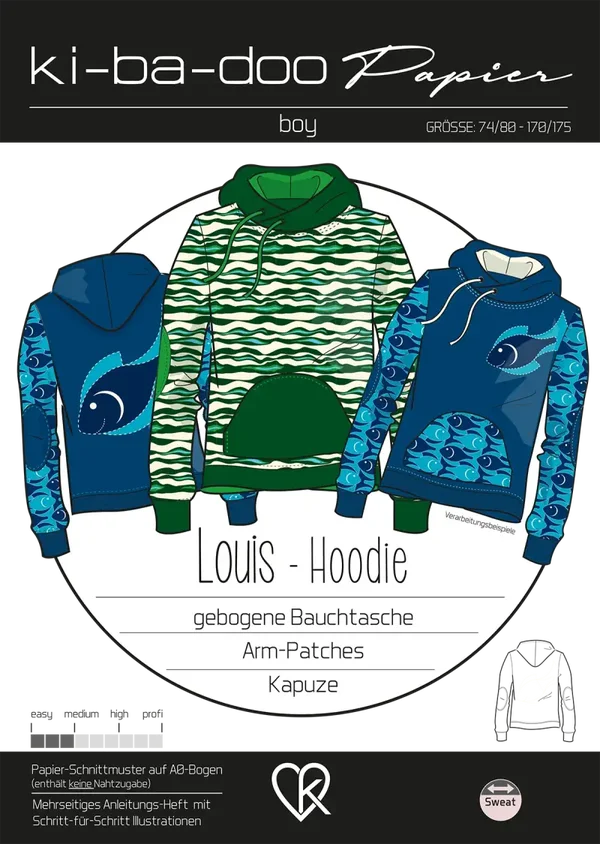 Papierschnitt Hoodie Louis | Größe 74/80-170/176 von Ki-Ba-Doo