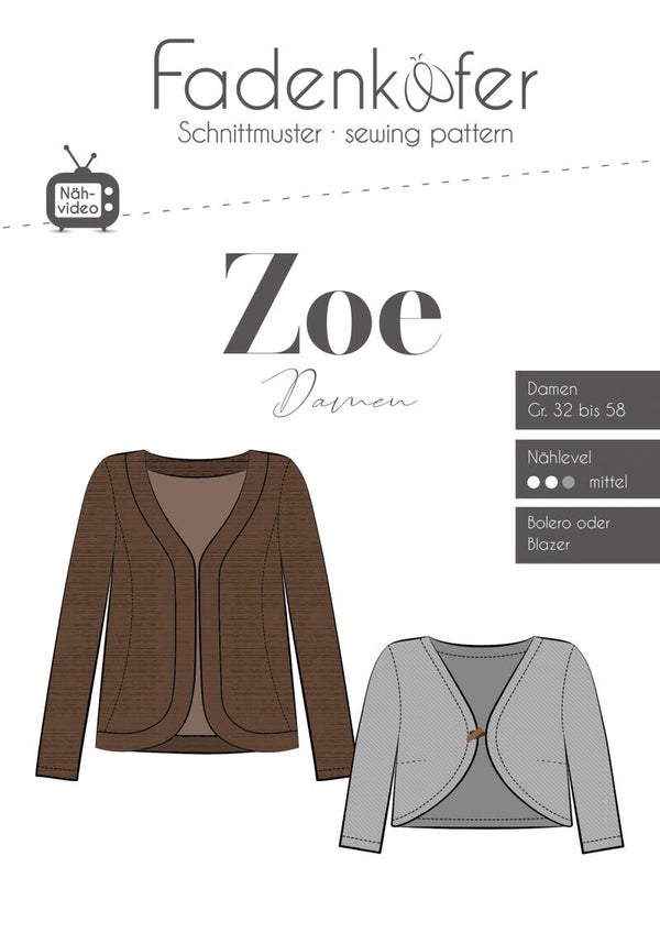 Schnittmuster Bolero oder Blazer Zoe Damen Fadenkäfer