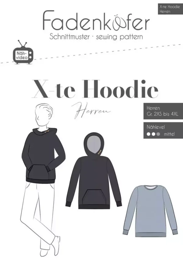 Papierschnittmuster X-te Hoodie Herren
