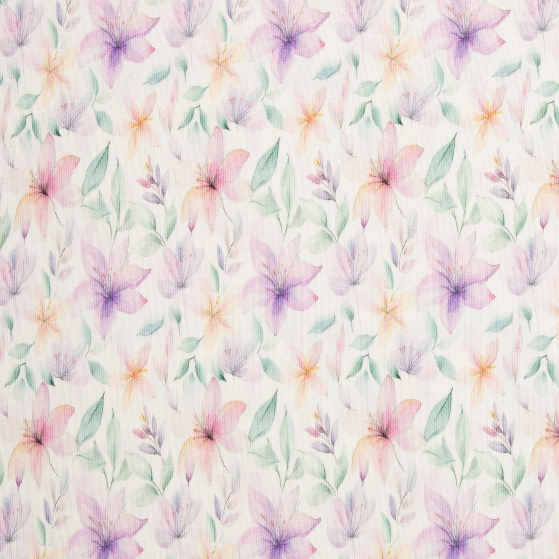 Rippjersey Pastellblumen weiß