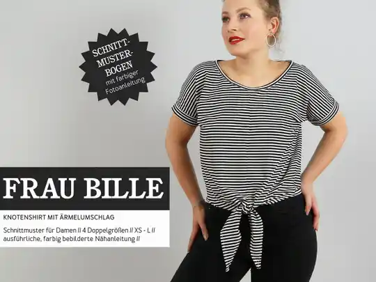 FRAU BILLE - lässiges Knotenshirt mit Ärmelumschlag, für Damen Papierschnitt von Studio-Schnittreif