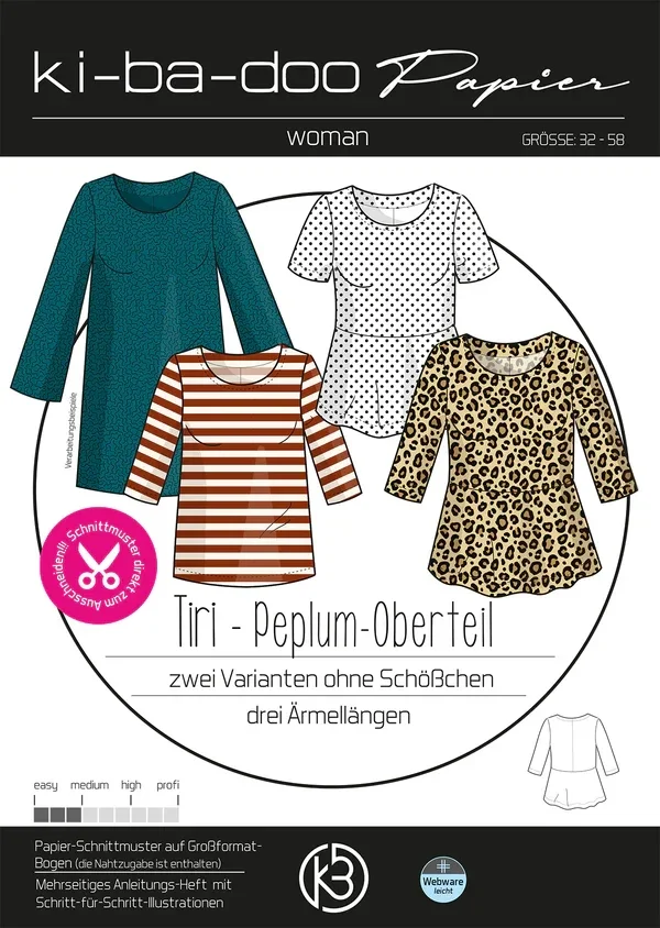 Ki-Ba-Doo Schnittmuster Tiri- Peplum-Oberteil woman - Bluse oder Kleid nähen!