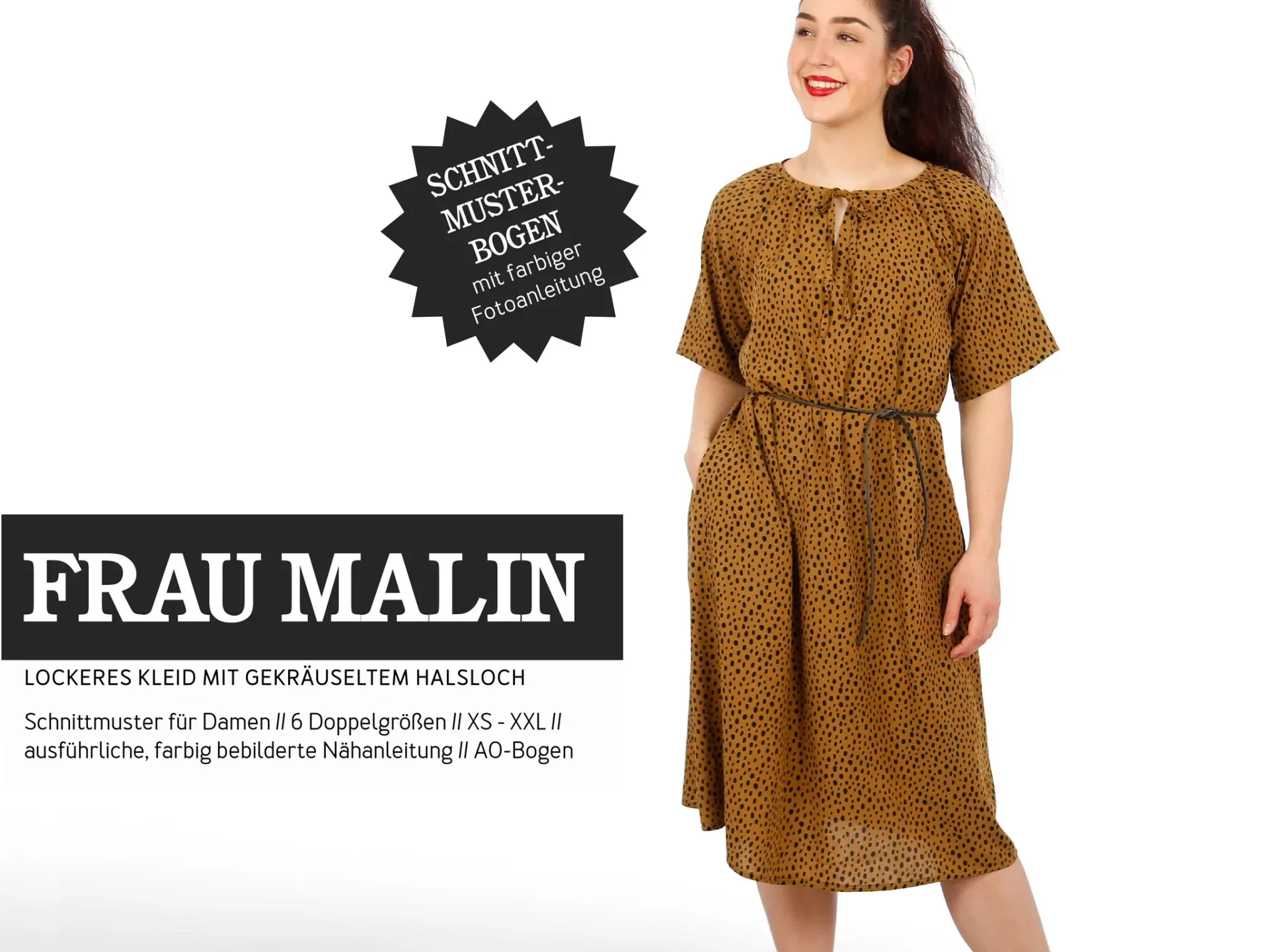 Kleid mit gekräuseltem Ausschnitt, FRAU MALIN, Papierschnitt Studio-Schnittreif