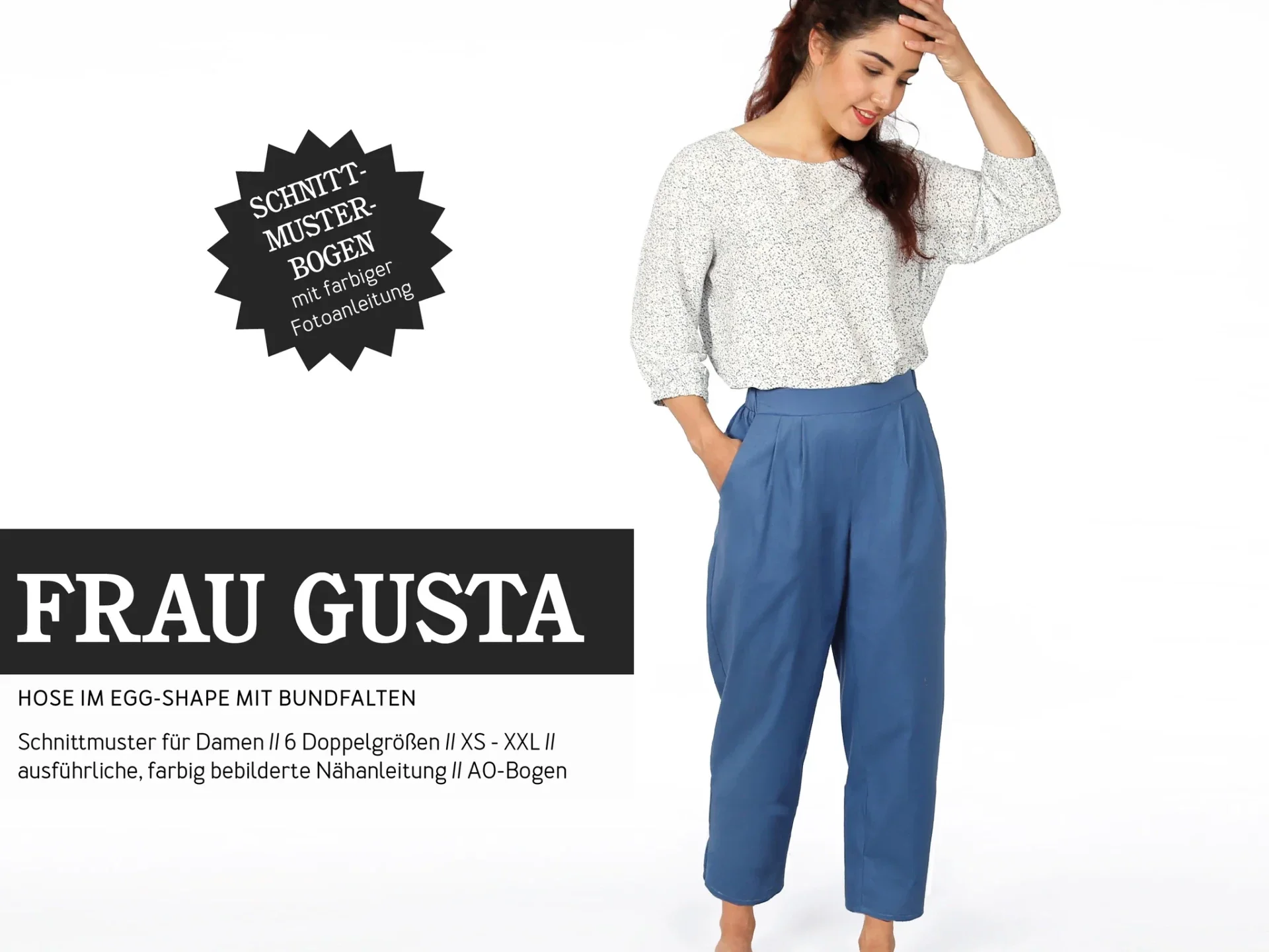 FRAU GUSTA • Hose im egg-shape mit Falten am Gummibund Papierschnitt von Studio-Schnittreif