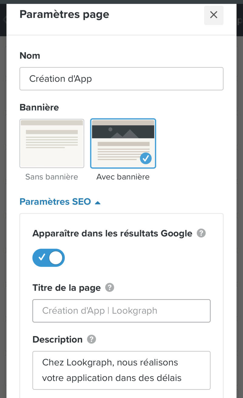 Page des parametres
