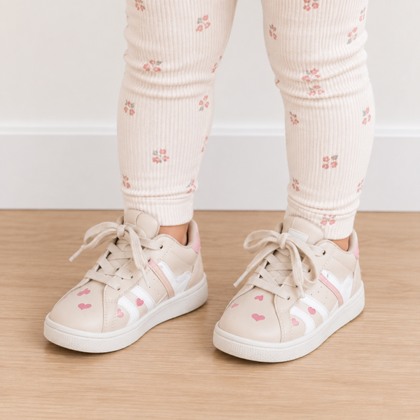 Retro Meisjes sneakers met klittenband en hartjes