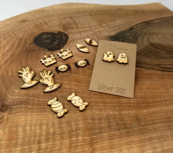 Ohrstecker Halloween, Holz, Laser cut, Handmade, Holzschmuck, Geometric, 925er Silber