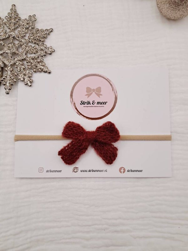 haarbandje wollen strikje bordeaux
