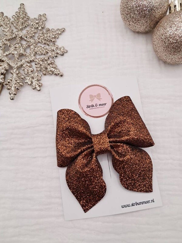 Strik Babette op elastiek bruin glitter