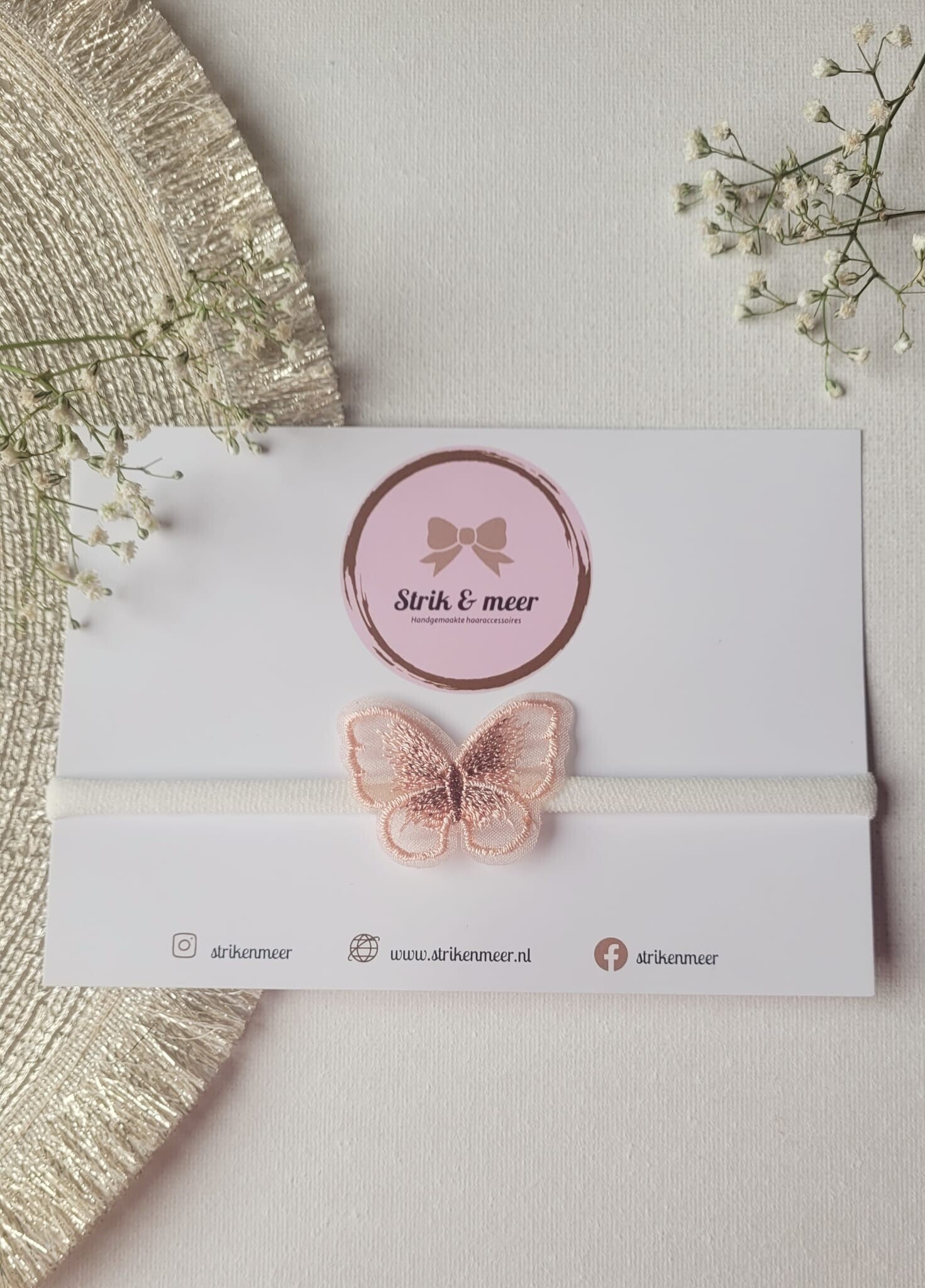 Haarbandje vlinder zalmroze