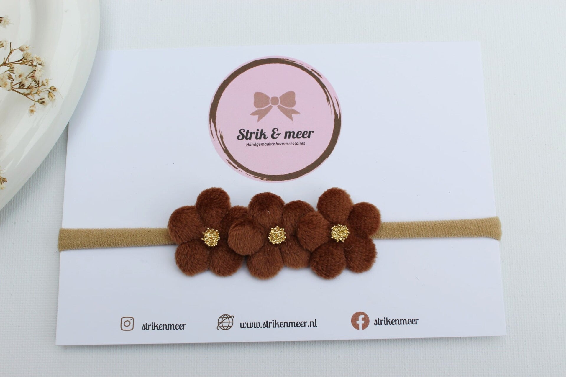 haarbandje teddy bloemetjes bruin