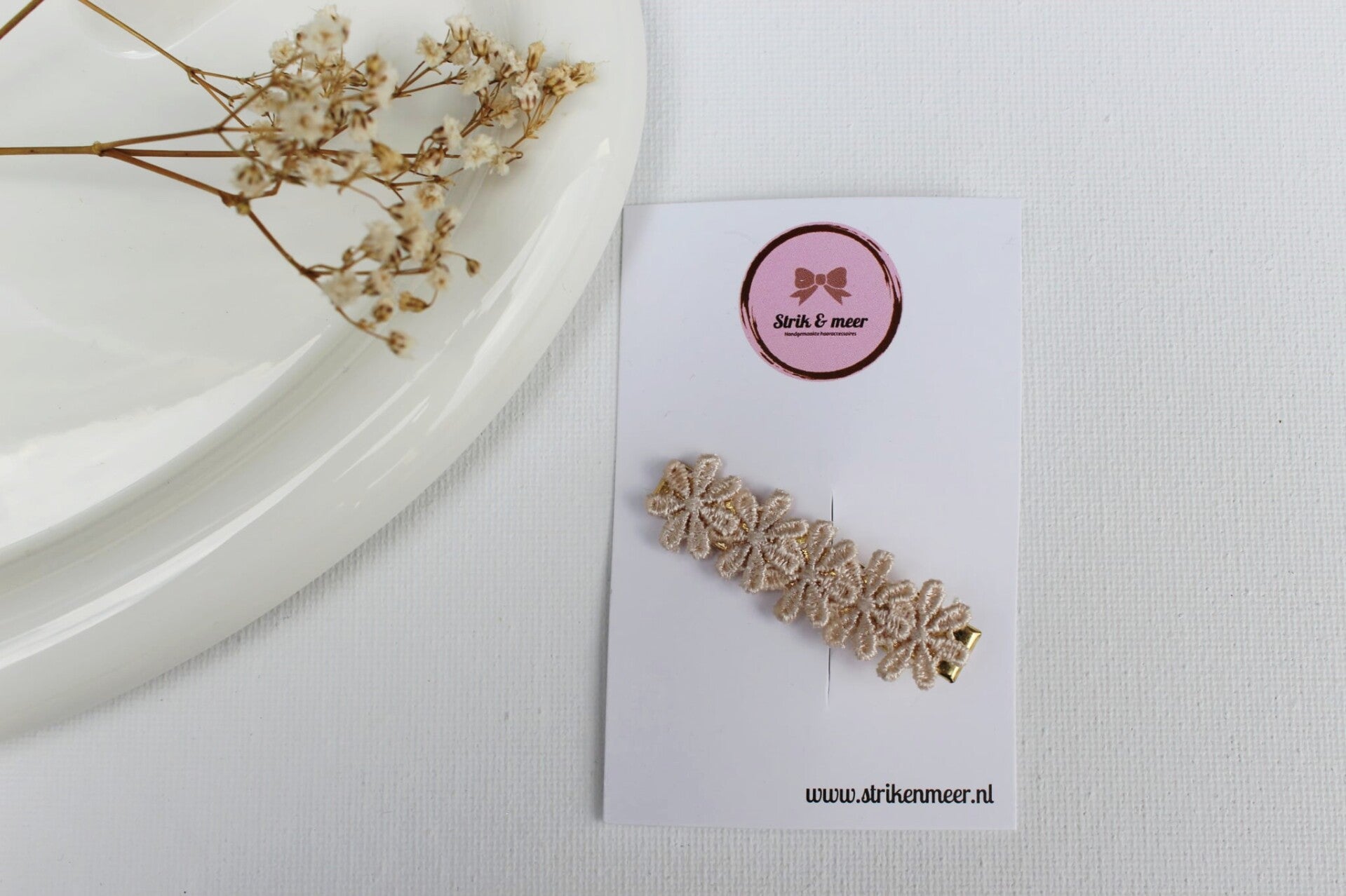 alligator klipje bloemetjes beige