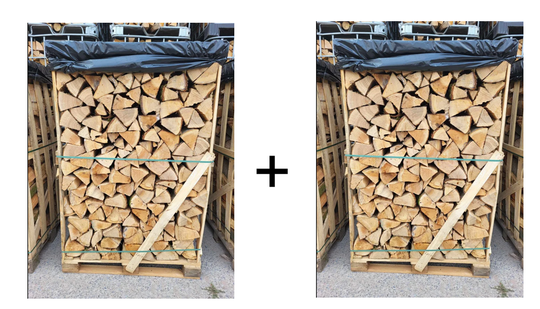 IDEALMIX: €360/pallet: 1x 2,00 m3 gestapeld DROOG hard brandhout + 1x 2,00 m3 HALF-DROOG hard brandhout
