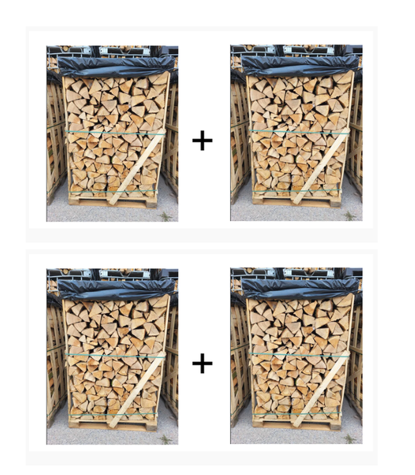 €330/pallet 4x 2,00 M3 =  12 stères gestapeld half-droog hard brandhout (mix beuk, eik, es) in houten kist